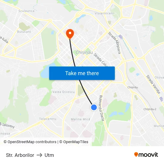 Str. Arborilor to Utm map