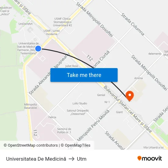 Universitatea De Medicină to Utm map