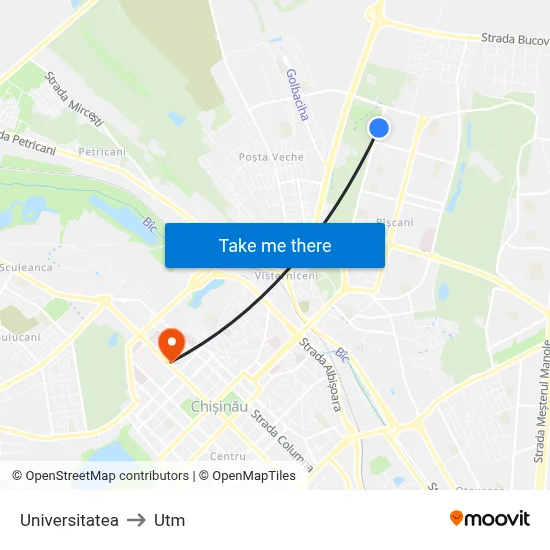 Universitatea to Utm map