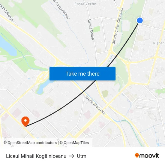 Liceul Mihail Kogălniceanu to Utm map