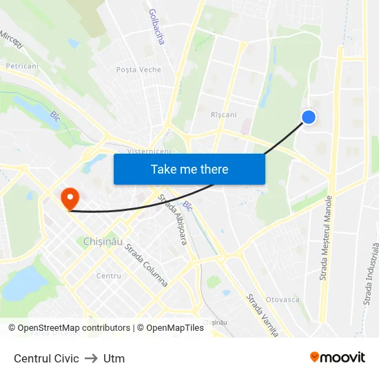 Centrul Civic to Utm map