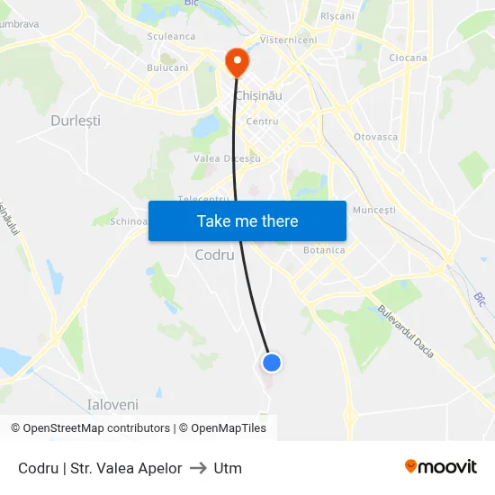 Codru | Str. Valea Apelor to Utm map