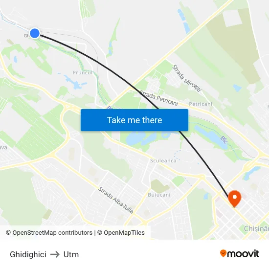 Ghidighici to Utm map