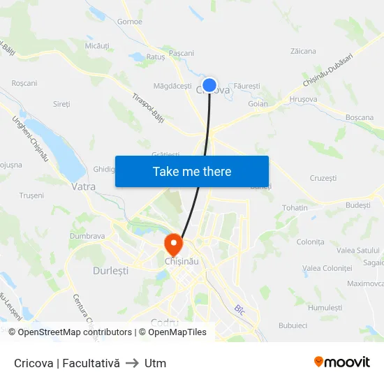 Cricova | Facultativă to Utm map