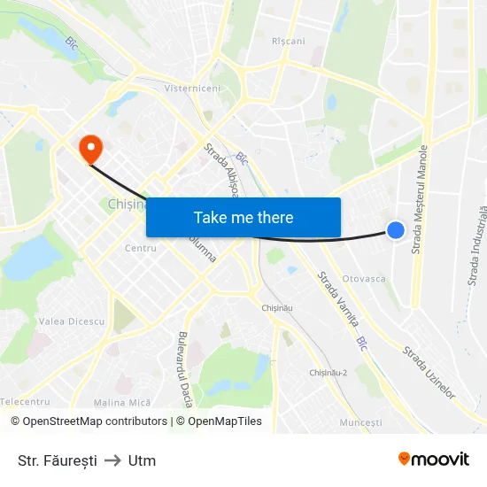 Str. Făurești to Utm map