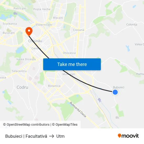 Bubuieci | Facultativă to Utm map