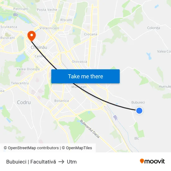 Bubuieci | Facultativă to Utm map