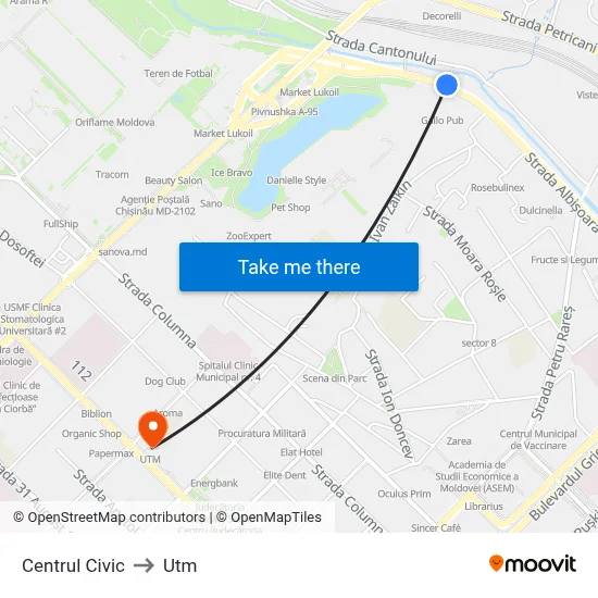 Centrul Civic to Utm map