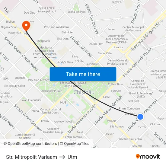 Str. Mitropolit Varlaam to Utm map