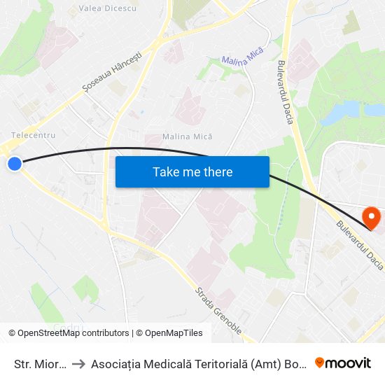 Str. Miorița to Asociația Medicală Teritorială (Amt) Botanica map