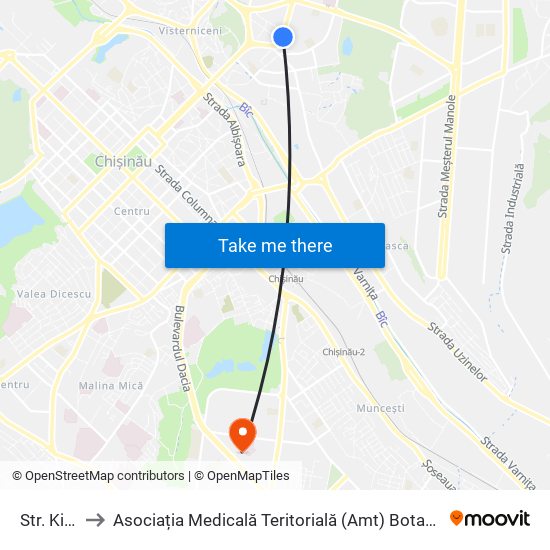 Str. Kiev to Asociația Medicală Teritorială (Amt) Botanica map