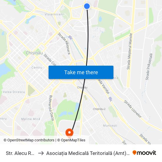 Str. Alecu Russo to Asociația Medicală Teritorială (Amt) Botanica map