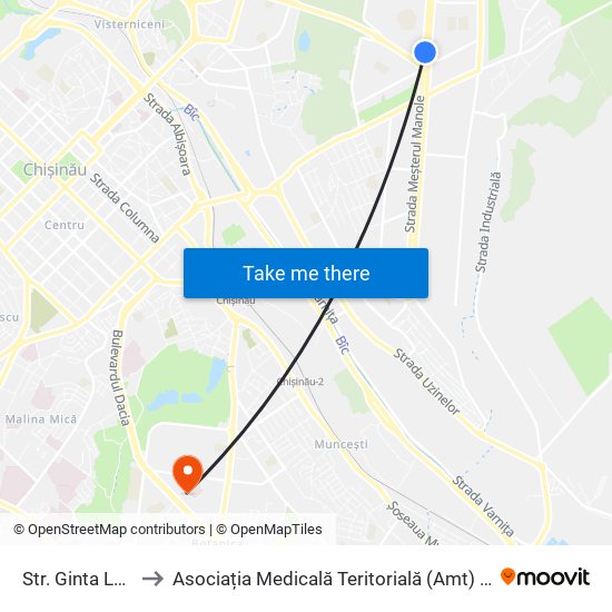 Str. Ginta Latină to Asociația Medicală Teritorială (Amt) Botanica map