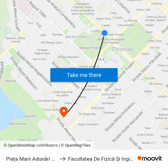 Piața Marii Adunări Naționale to Facultatea De Fizică Și Inginerie - Usm map