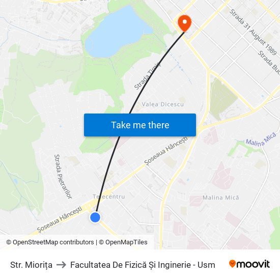 Str. Miorița to Facultatea De Fizică Și Inginerie - Usm map