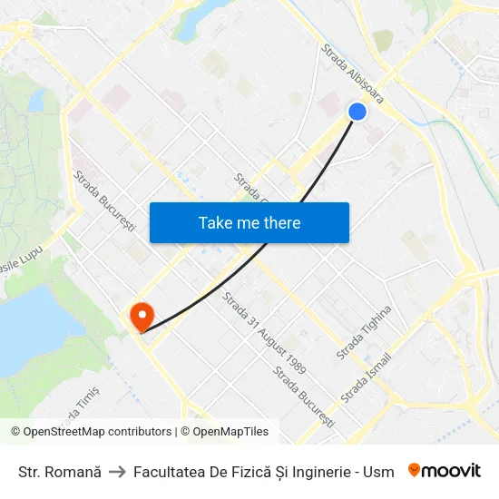 Str. Romană to Facultatea De Fizică Și Inginerie - Usm map