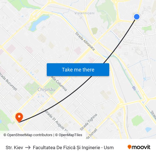 Str. Kiev to Facultatea De Fizică Și Inginerie - Usm map