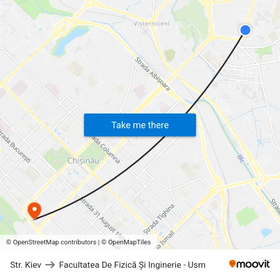 Str. Kiev to Facultatea De Fizică Și Inginerie - Usm map