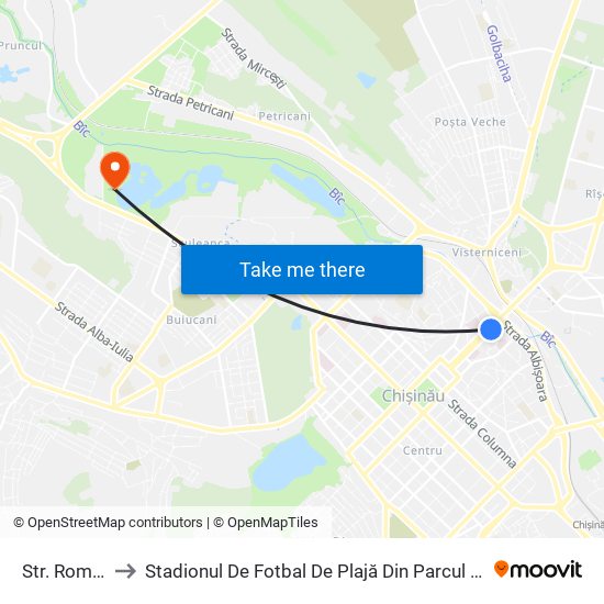 Str. Romană to Stadionul De Fotbal De Plajă Din Parcul „La Izvor” map