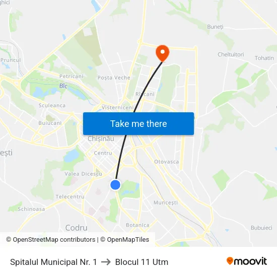 Spitalul Municipal Nr. 1 to Blocul 11 Utm map