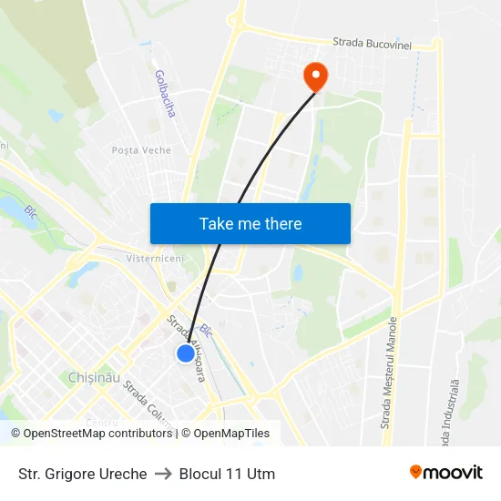 Str. Grigore Ureche to Blocul 11 Utm map