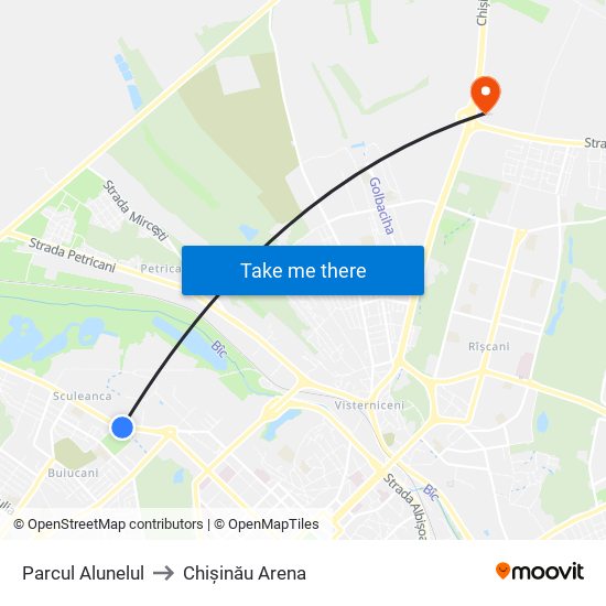 Parcul Alunelul to Chișinău Arena map