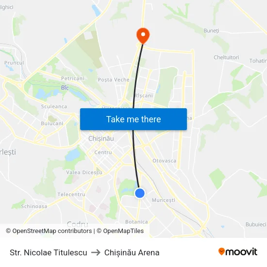 Str. Nicolae Titulescu to Chișinău Arena map