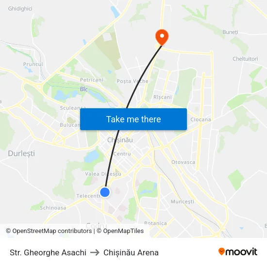 Str. Gheorghe Asachi to Chișinău Arena map