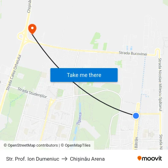 Str. Prof. Ion Dumeniuc to Chișinău Arena map