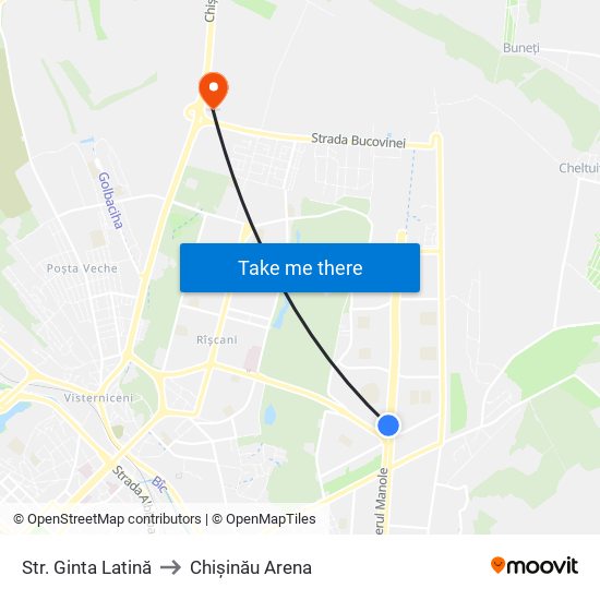 Str. Ginta Latină to Chișinău Arena map