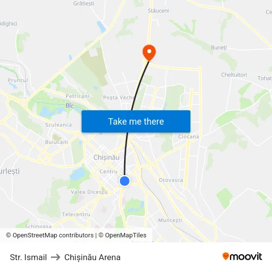 Str. Ismail to Chișinău Arena map