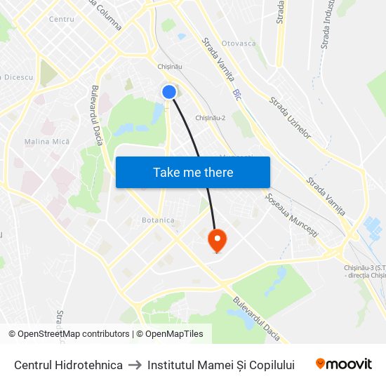 Centrul Hidrotehnica to Institutul Mamei Și Copilului map