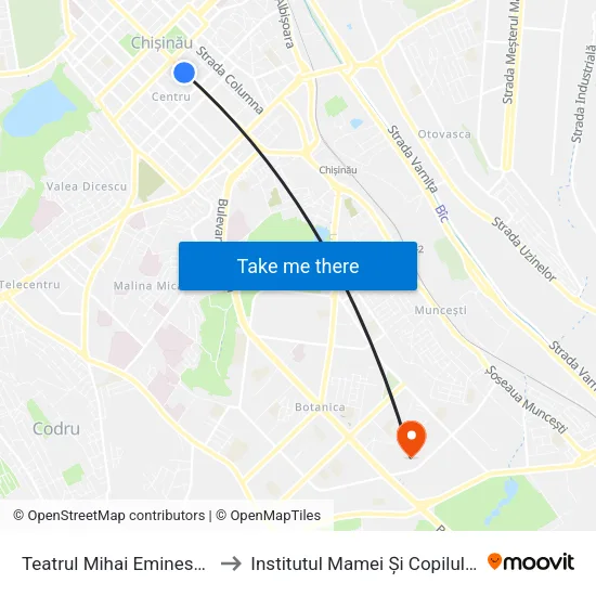 Teatrul Mihai Eminescu to Institutul Mamei Și Copilului map