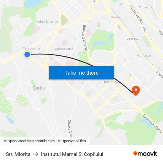 Str. Miorița to Institutul Mamei Și Copilului map
