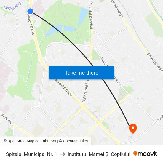 Spitalul Municipal Nr. 1 to Institutul Mamei Și Copilului map