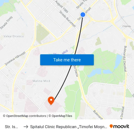 Str. Ismail to Spitalul Clinic Republican „Timofei Moșneaga” map