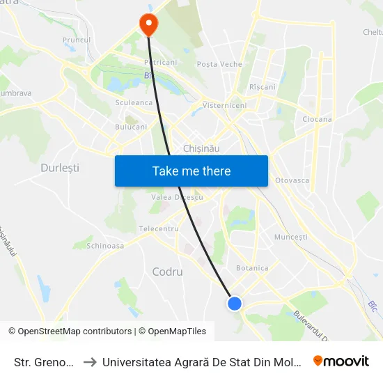 Str. Grenoble to Universitatea Agrară De Stat Din Moldova map