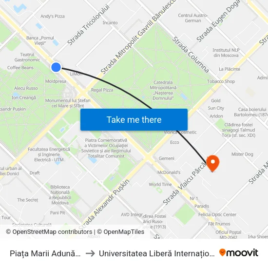 Piața Marii Adunări Naționale to Universitatea Liberă Internațională Din Moldova map