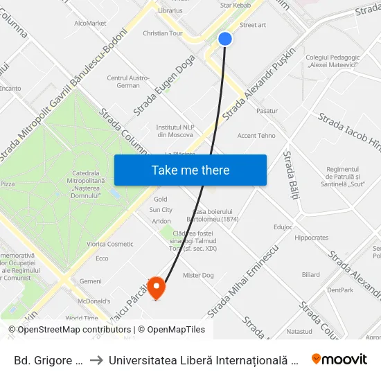 Bd. Grigore Vieru to Universitatea Liberă Internațională Din Moldova map