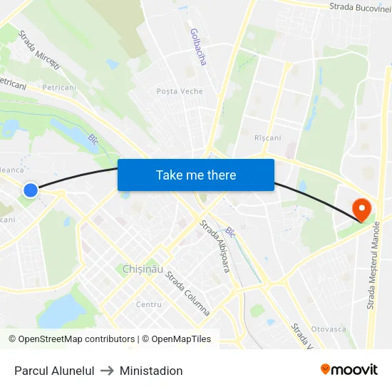 Parcul Alunelul to Ministadion map