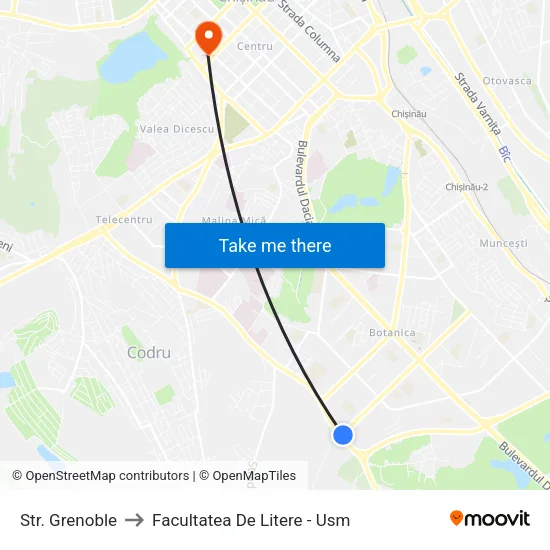 Str. Grenoble to Facultatea De Litere - Usm map