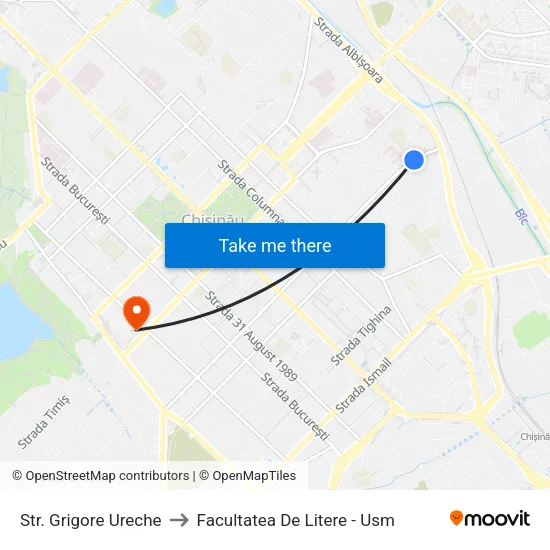 Str. Grigore Ureche to Facultatea De Litere - Usm map