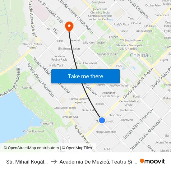 Str. Mihail Kogălniceanu to Academia De Muzică, Teatru Și Arte Plastice map