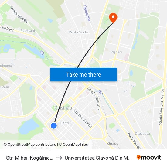 Str. Mihail Kogălniceanu to Universitatea Slavonă Din Moldova map