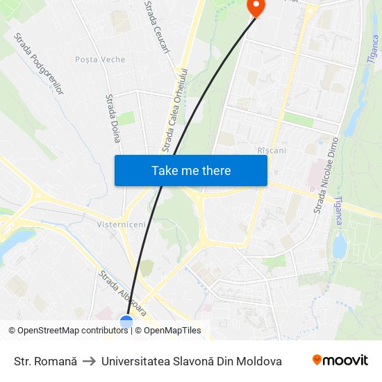 Str. Romană to Universitatea Slavonă Din Moldova map