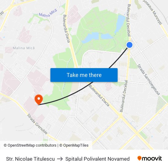 Str. Nicolae Titulescu to Spitalul Polivalent Novamed map