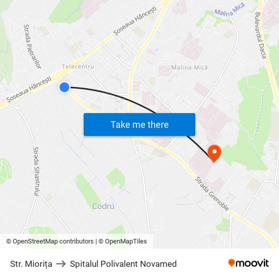 Str. Miorița to Spitalul Polivalent Novamed map