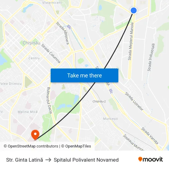 Str. Ginta Latină to Spitalul Polivalent Novamed map