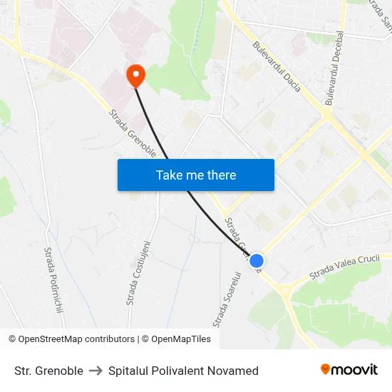 Str. Grenoble to Spitalul Polivalent Novamed map