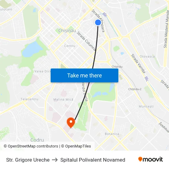 Str. Grigore Ureche to Spitalul Polivalent Novamed map